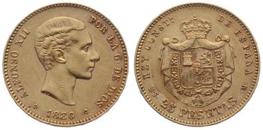 Preview: Spanien 25 Pesetas 1880 MS M - Alfonso XII.
